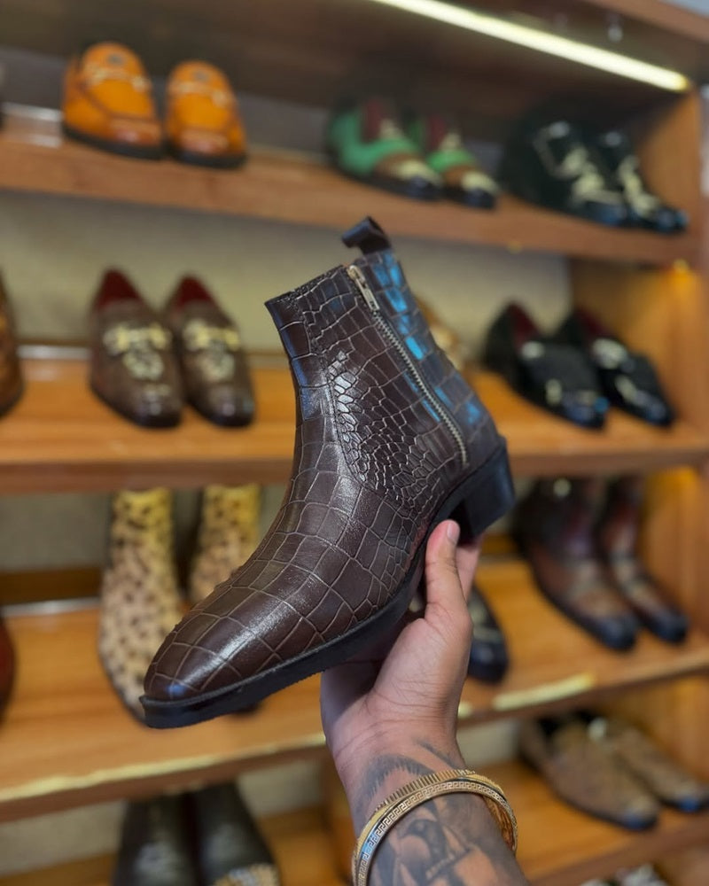 2025 Men's Handmade Crocodile Leather Chelsea Boots