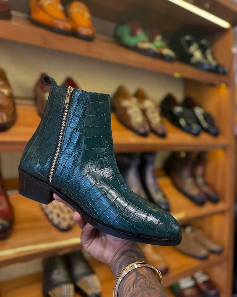 2025 Men's Handmade Crocodile Leather Chelsea Boots