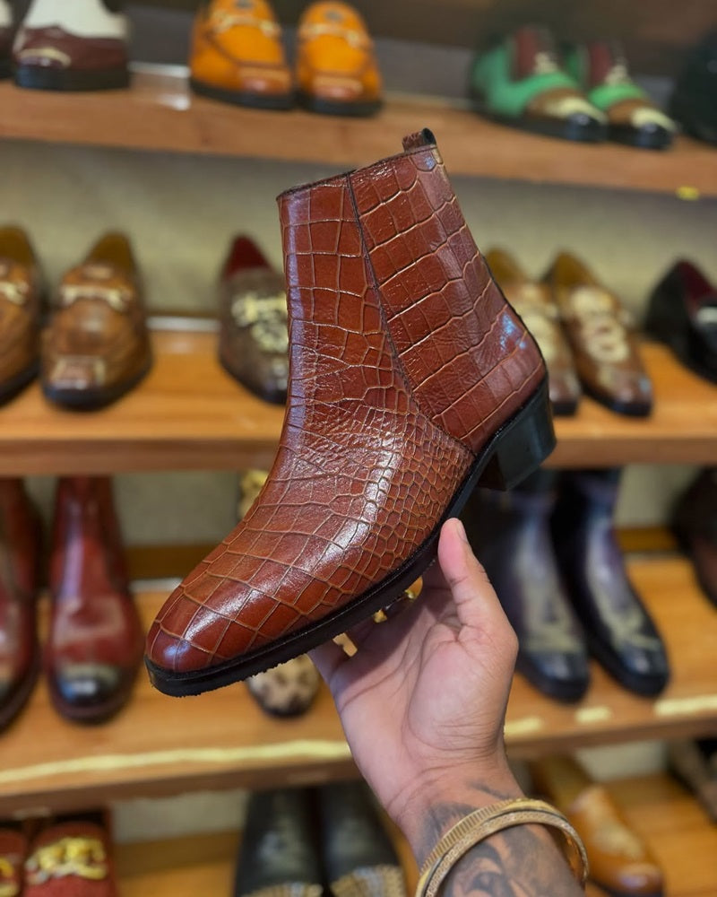 2025 Men's Handmade Crocodile Leather Chelsea Boots