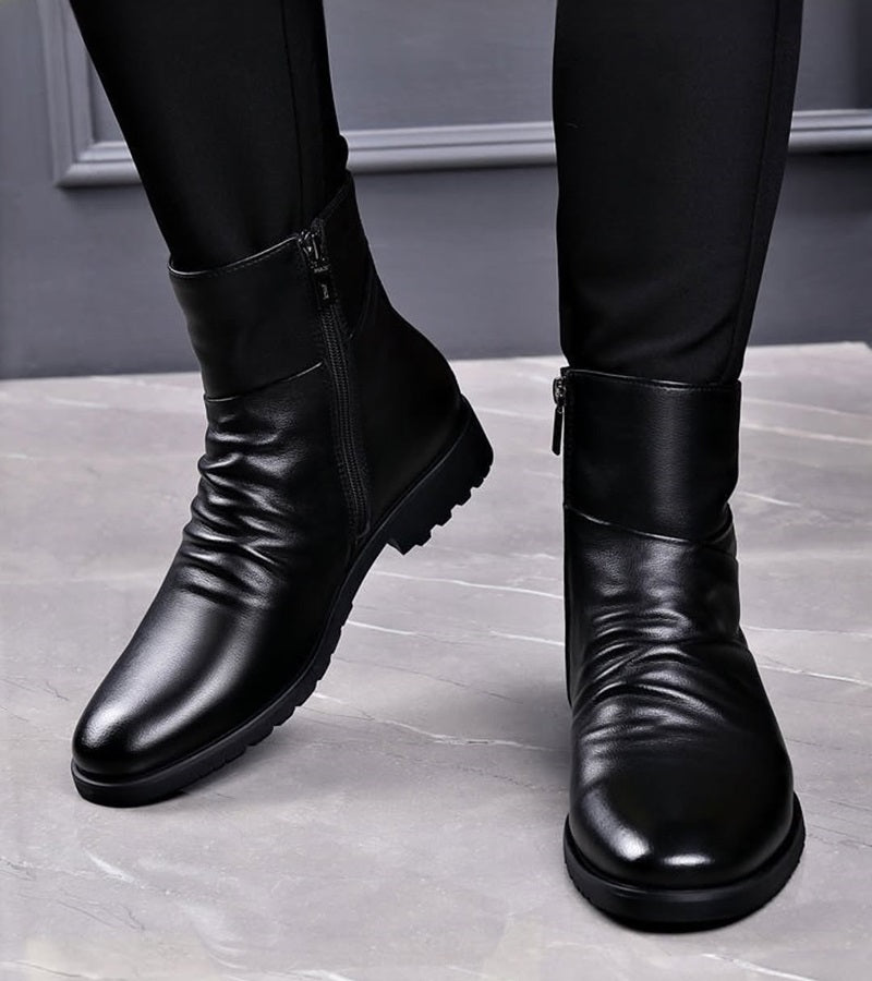 Men's Pointed Round Toe Leather Ankle Boots
