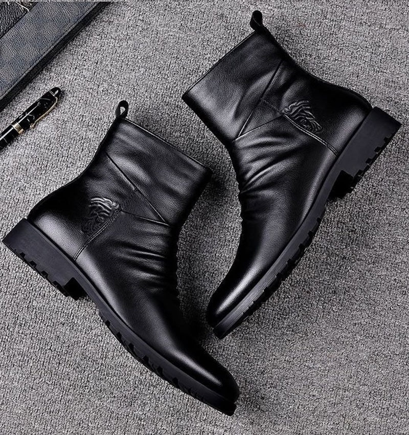 Men's Pointed Round Toe Leather Ankle Boots