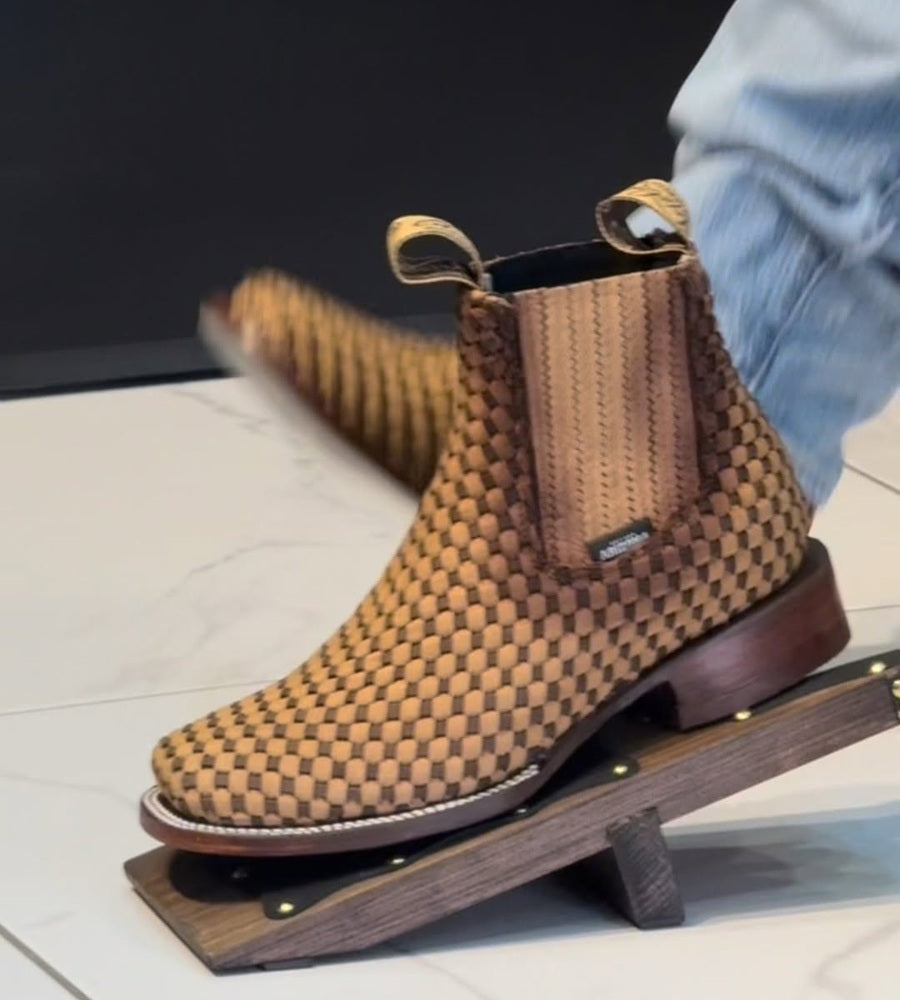 Men's Hand-woven Leather Square-toed Boots
