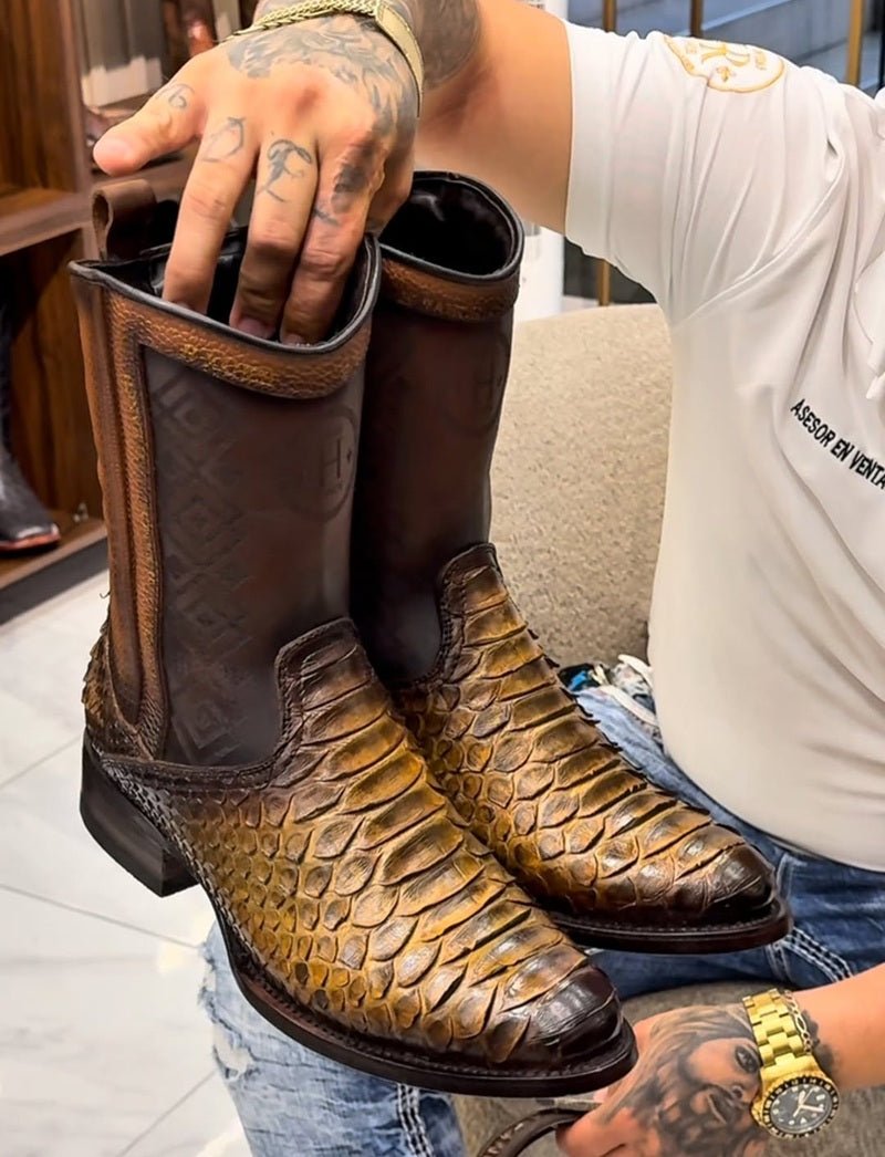 Men's New Handmade Python Cowboy Boots
