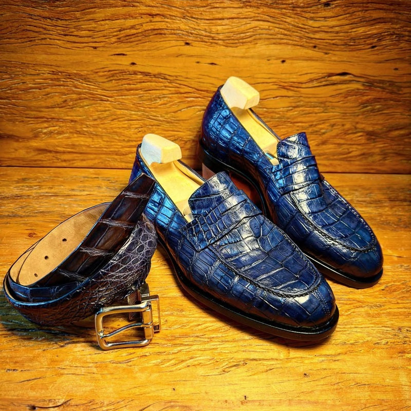 Men's Crocodile-patterned Low-top Embossed Leather Shoes