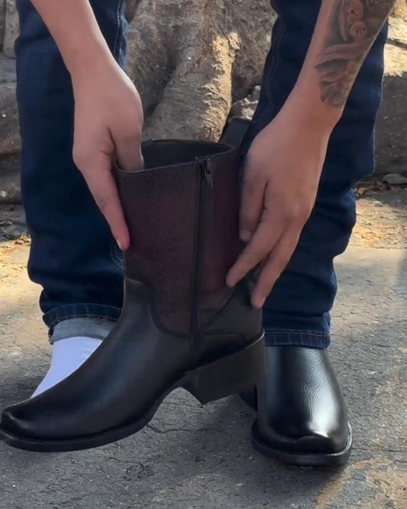 Men's Check Leather Cowboy Boots