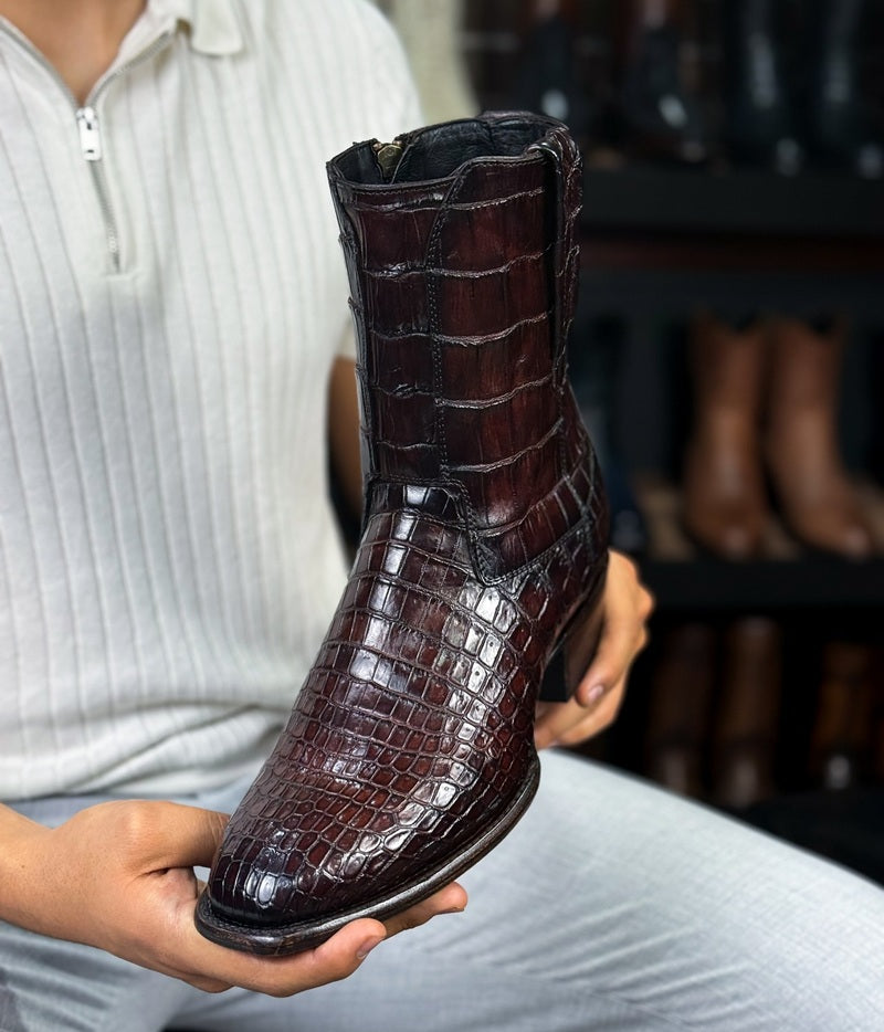 Men's Retro Crocodile-Print Western Boots