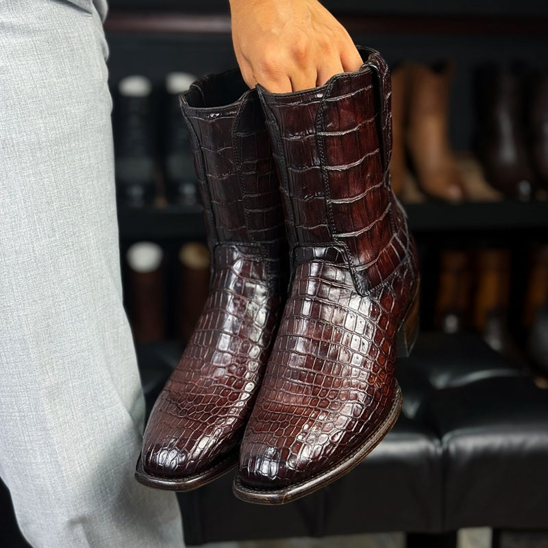 Men's Retro Crocodile-Print Western Boots