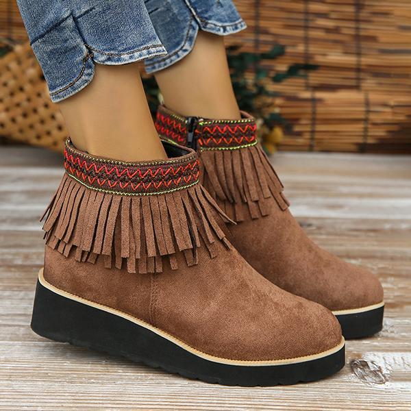 Women's Casual Ethnic Style Tassel Thick Sole Short Boots