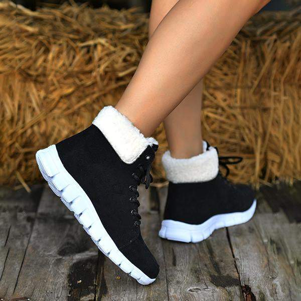 Women's Casual Plush Cuffed Lace Up Boots