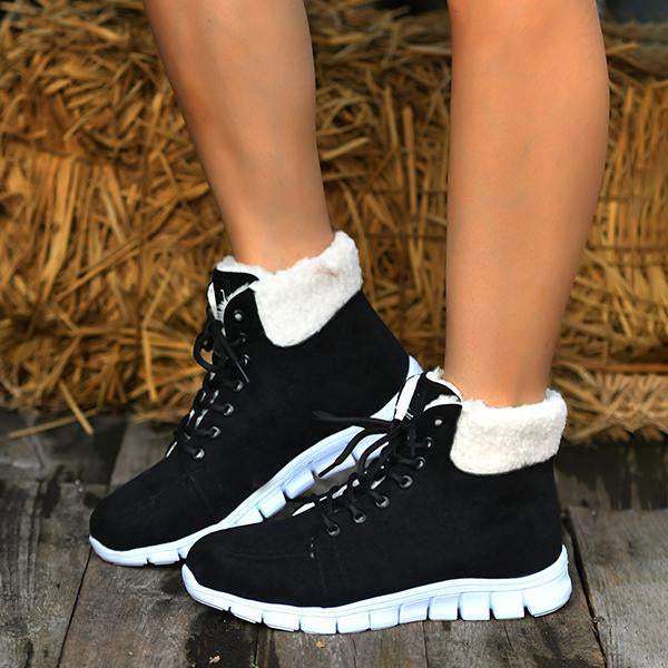 Women's Casual Plush Cuffed Lace Up Boots