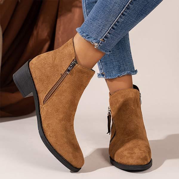 Women's Suede Chunky Heel Short Boots