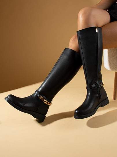 WİLSON Black Chain Detail Women's Boots