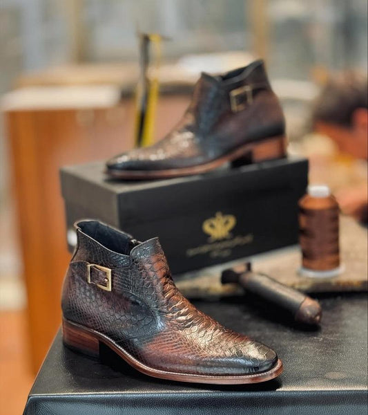 2025 Crocodile Leather Boots With Buckle