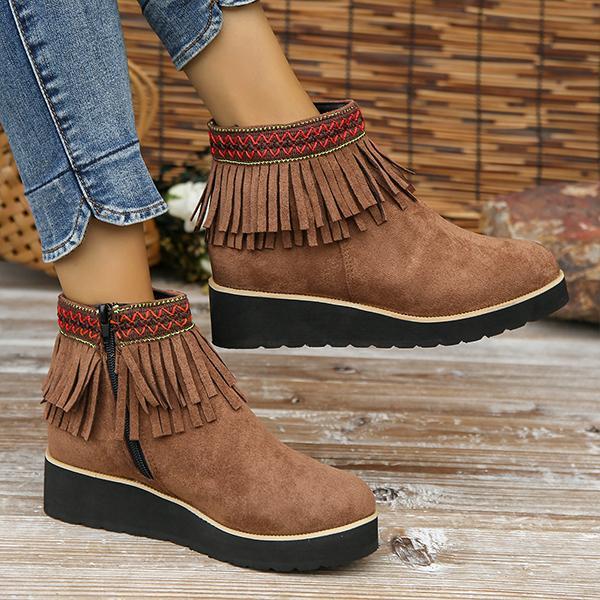 Women's Casual Ethnic Style Tassel Thick Sole Short Boots