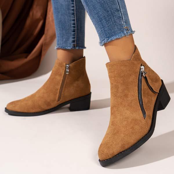Women's Suede Chunky Heel Short Boots