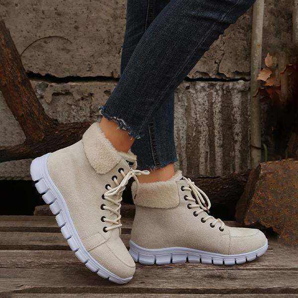 Women's Casual Plush Cuffed Lace Up Boots
