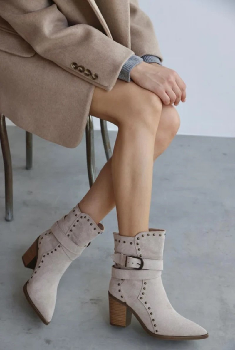 Alexa Belt Buckle Studded Heeled Women's Boots