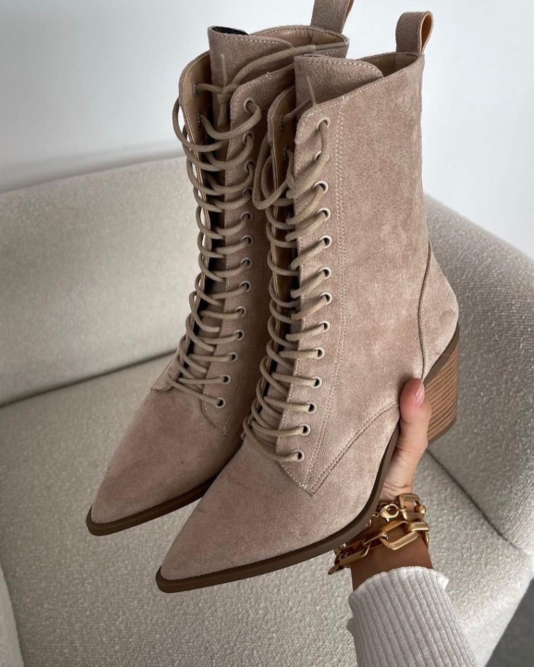 Lace-Up Women's Heeled Boots - MINK SUEDE