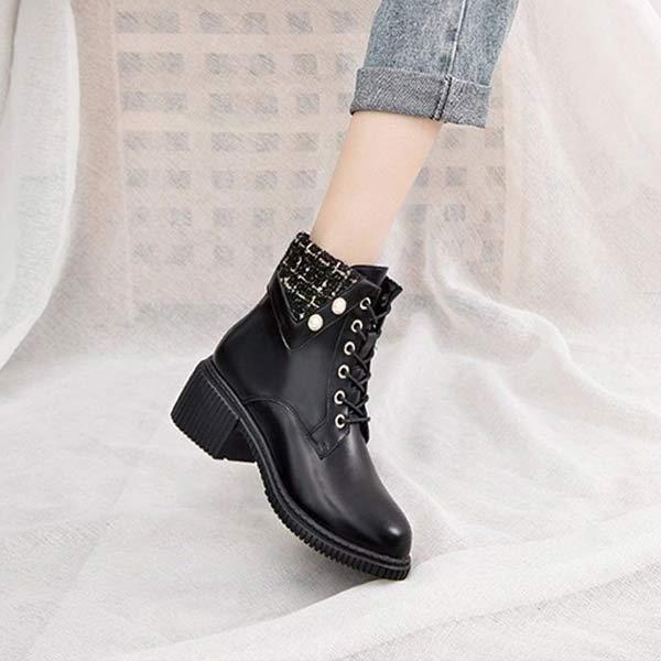 Women's Strap-Adorned Short Boots With Chunky Martin Heels
