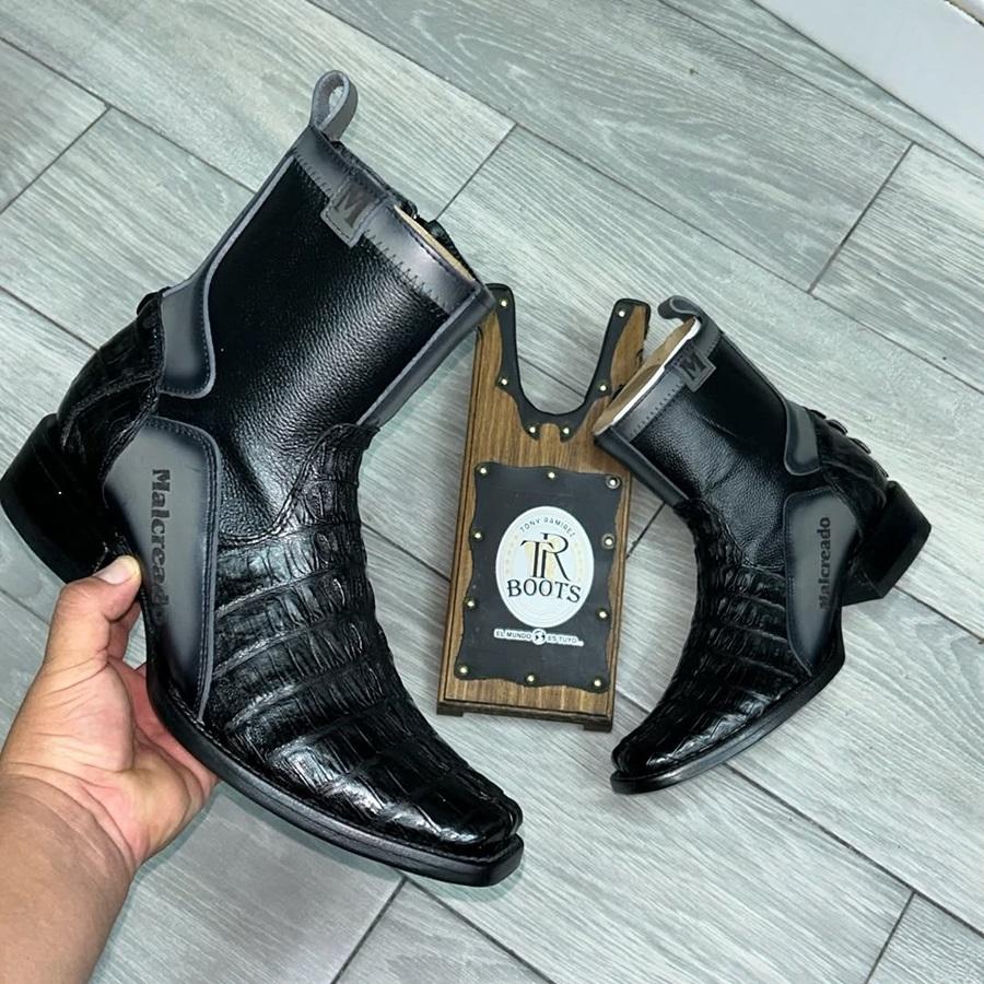 Men's Crocodile-Print Leather Colorblock Boots