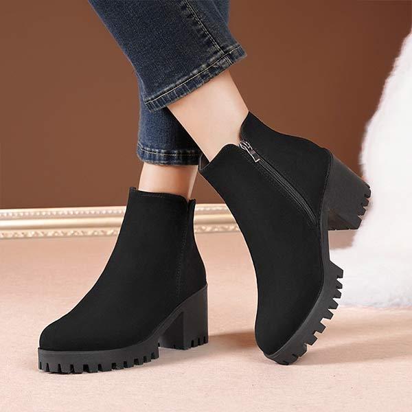 Women's Round-Toe Chunky High Heel Chelsea Boots With Thick Sole