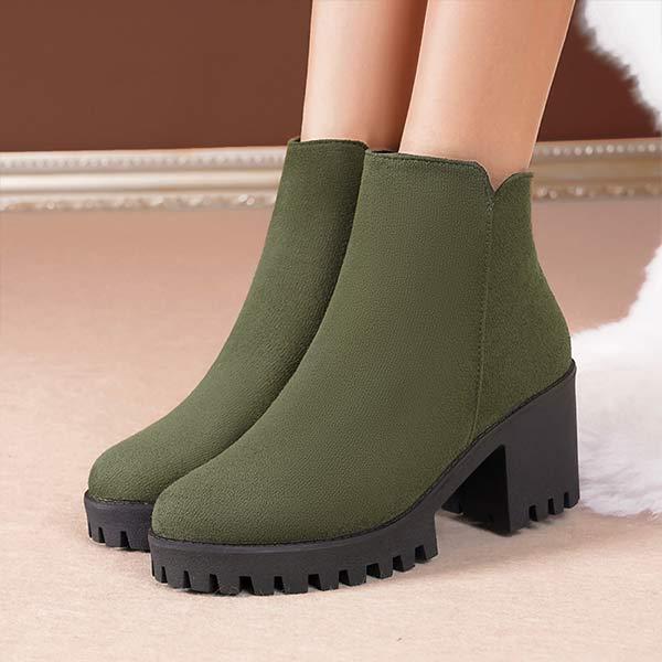 Women's Round-Toe Chunky High Heel Chelsea Boots With Thick Sole