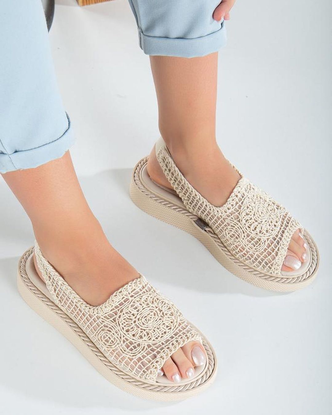 Lace Straw Detailed Women's Sandals