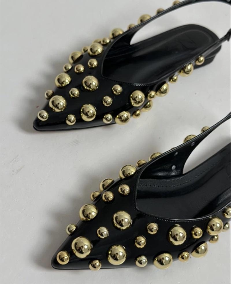 Black Mİla Gold Tocked Shoes