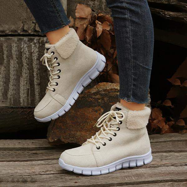Women's Casual Plush Cuffed Lace Up Boots