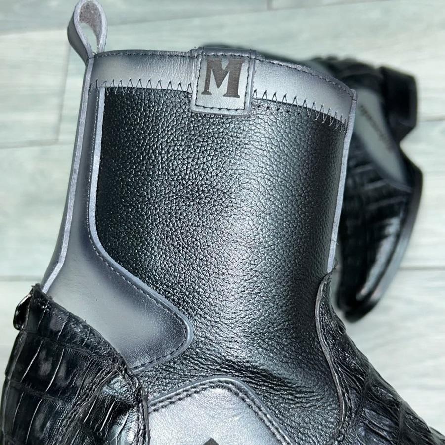 Men's Crocodile-Print Leather Colorblock Boots
