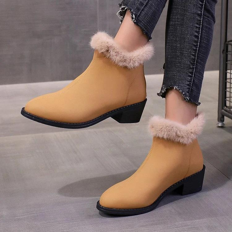 Winter Pu Plain Casual Cotton-Padded Boots