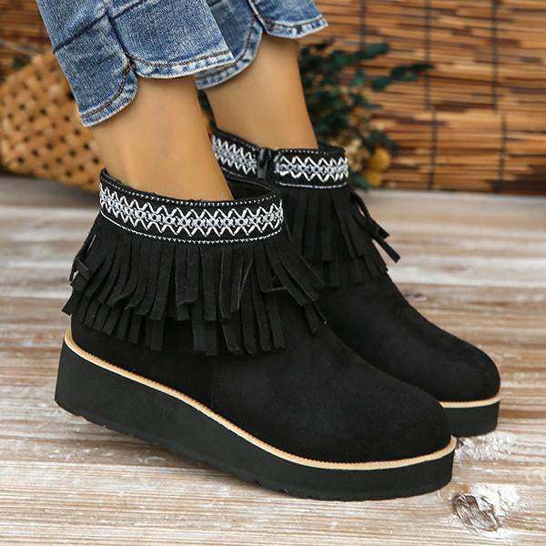 Women's Casual Ethnic Style Tassel Thick Sole Short Boots