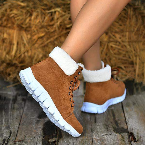 Women's Casual Plush Cuffed Lace Up Boots