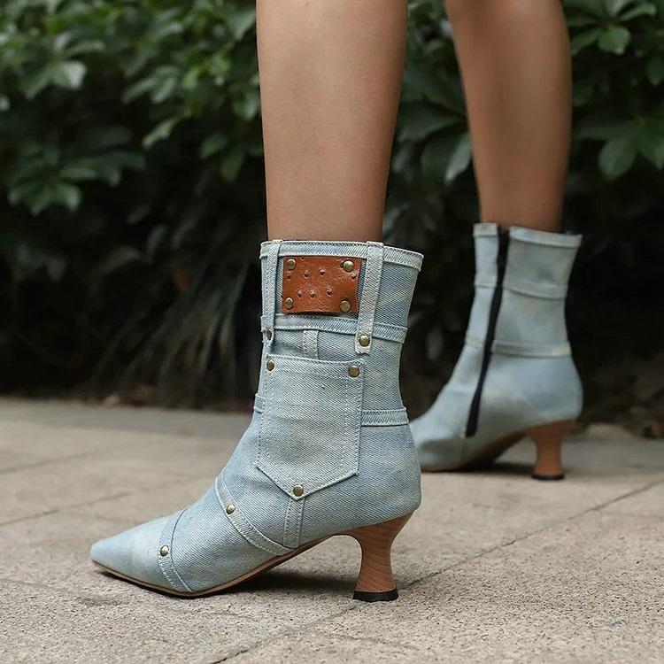 Denim Plain Casual Cowboy Boots