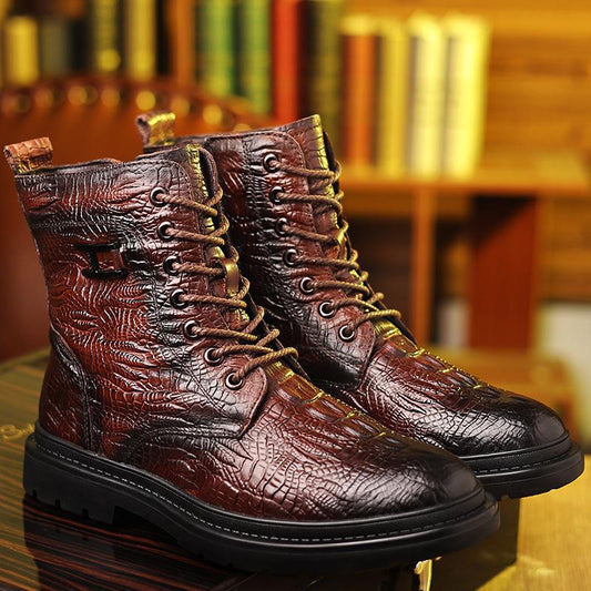 Men's Handmade Crocodile Leather Warm Wool Boots