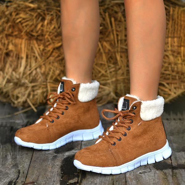 Women's Casual Plush Cuffed Lace Up Boots