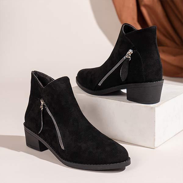 Women's Suede Chunky Heel Short Boots