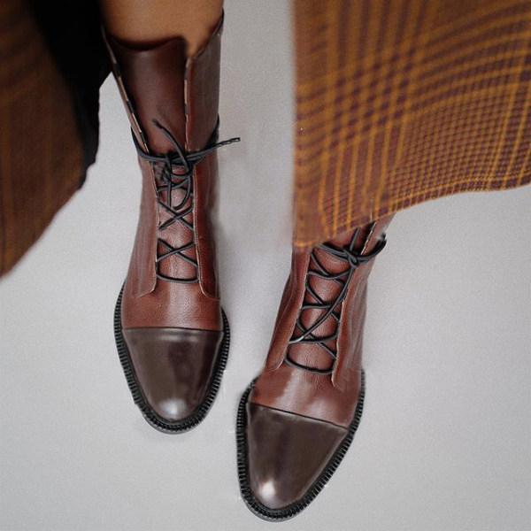 Women'S Paneled Lace-Up Short Martin Boots Biker Boots