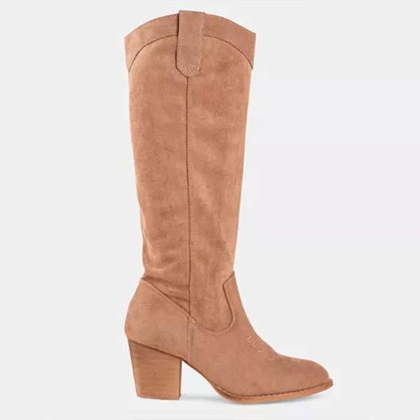 Women's Round Toe Chunky Heel High-Calf Riding Boots In Suede
