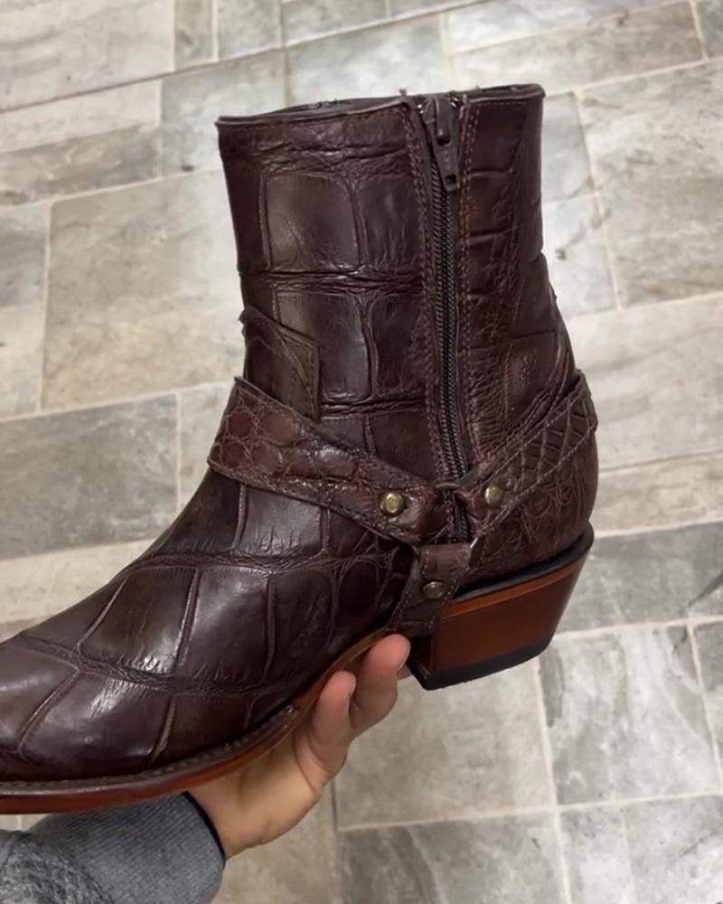 Men's Retro Crocodile Leather Boots