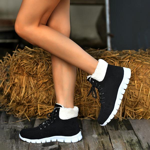 Women's Casual Plush Cuffed Lace Up Boots