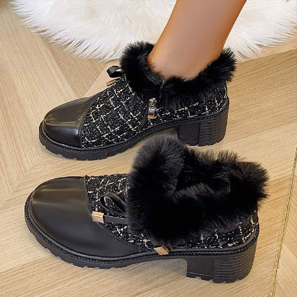 Women's Chunky Heel Side-Zip Faux Fur Cuff Boots