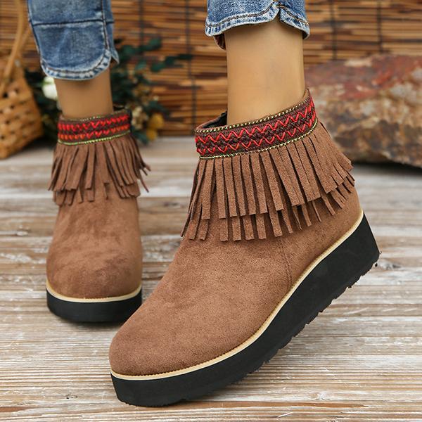 Women's Casual Ethnic Style Tassel Thick Sole Short Boots
