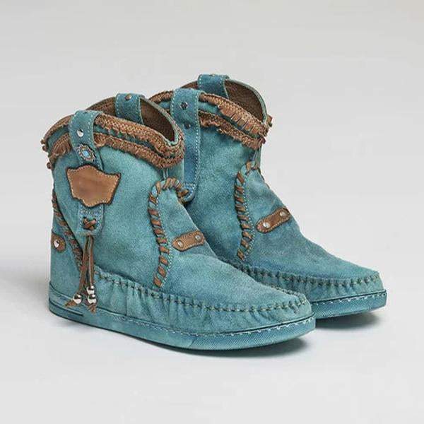Women's Retro Tassel Slip-On Flat Short Boots
