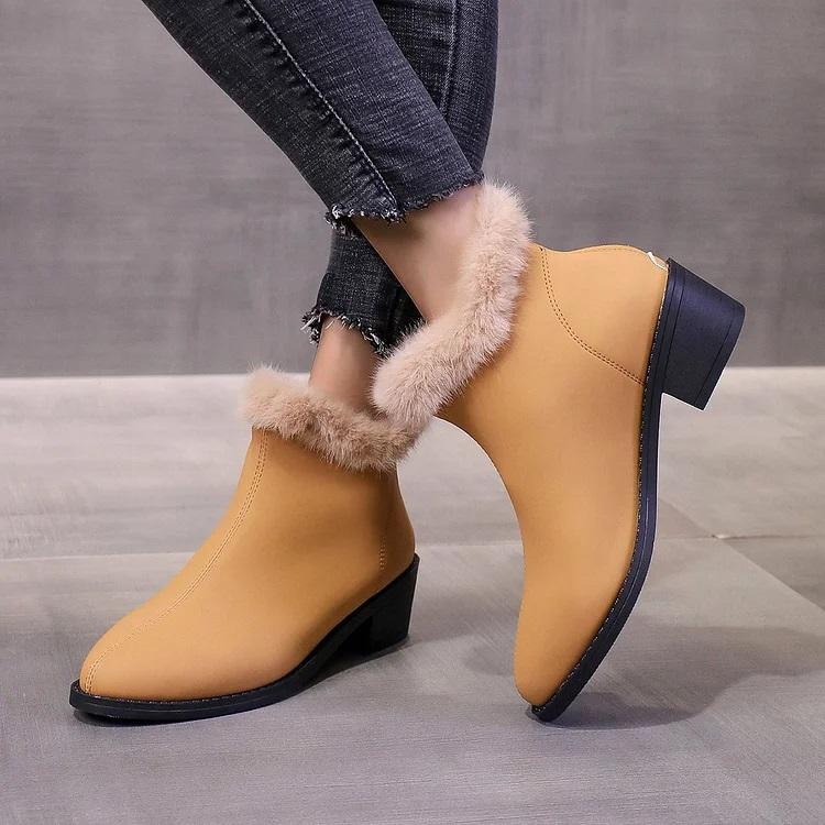 Winter Pu Plain Casual Cotton-Padded Boots