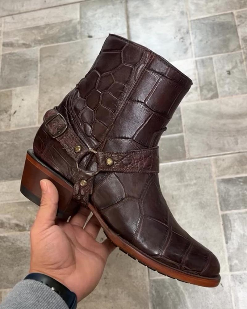 Men's Retro Crocodile Leather Boots