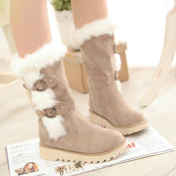 Women's Casual Thick Soled Furry Gear Sole Warm Cotton Boots