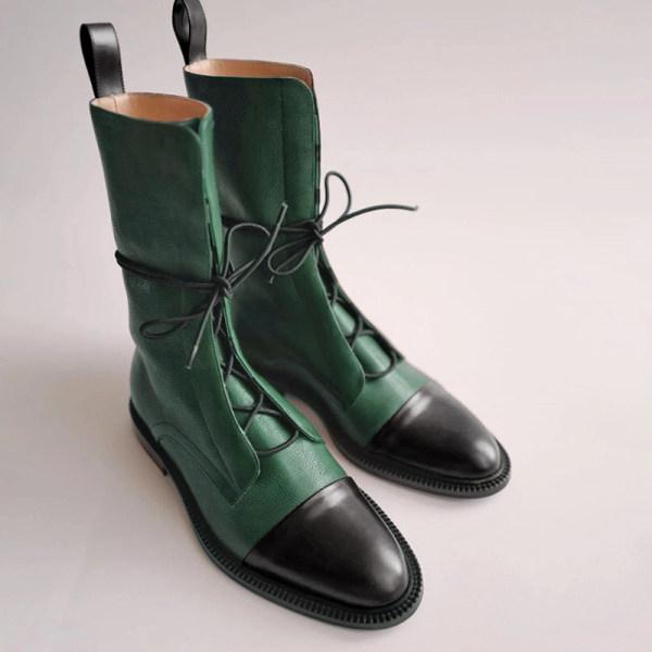 Women'S Paneled Lace-Up Short Martin Boots Biker Boots