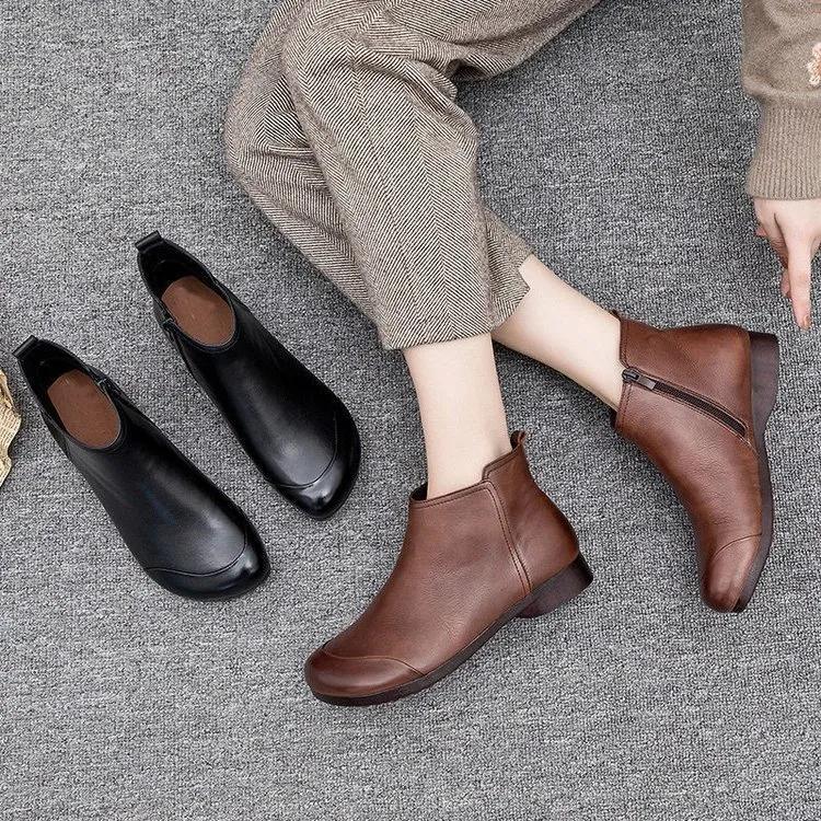 Women Fashion Square Toe Side Zip Retro Short Boots