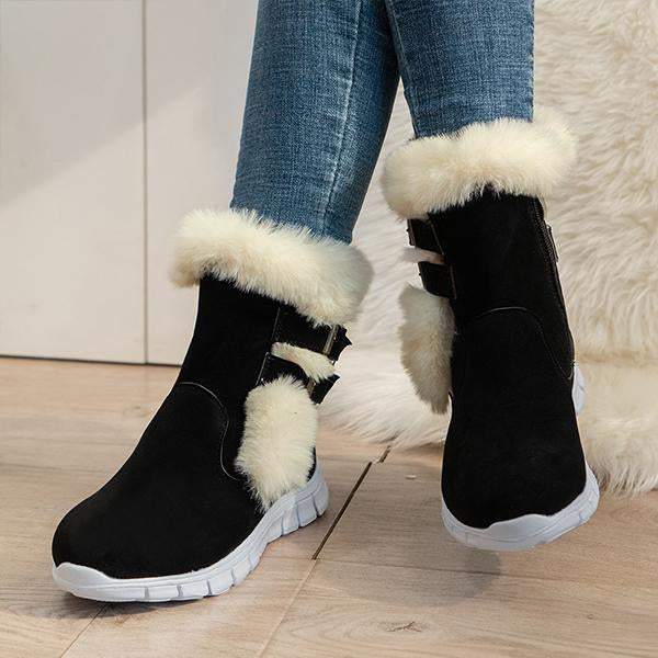 Women's Casual Belt Buckle Plush Thick Sole Snow Boots